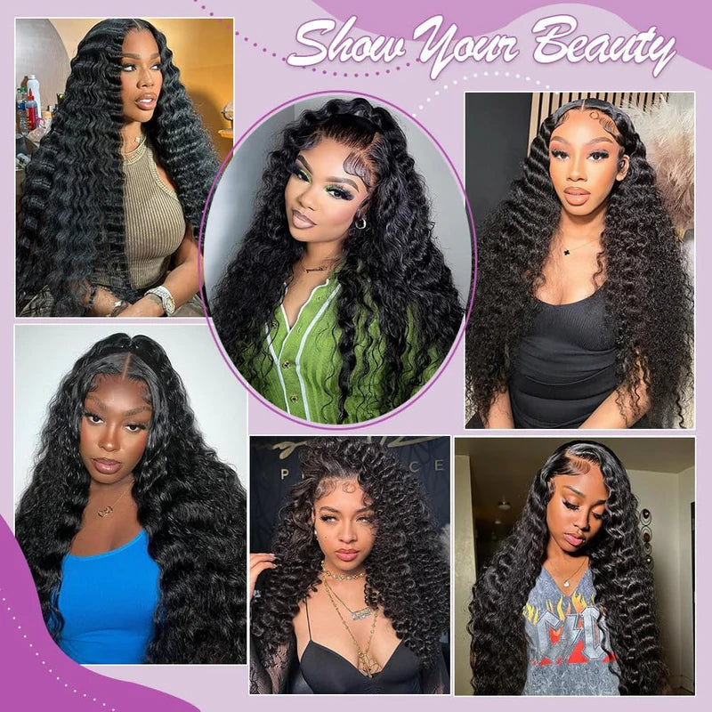 30”13"x4" HD Lace Deep Wave Frontal Wig #1B
