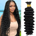 24”Deep Wave Bulk Hair For Braiding #1B Natural Black