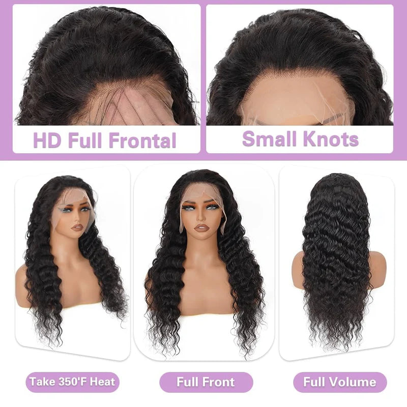 30”13"x4" HD Lace Deep Wave Frontal Wig #1B