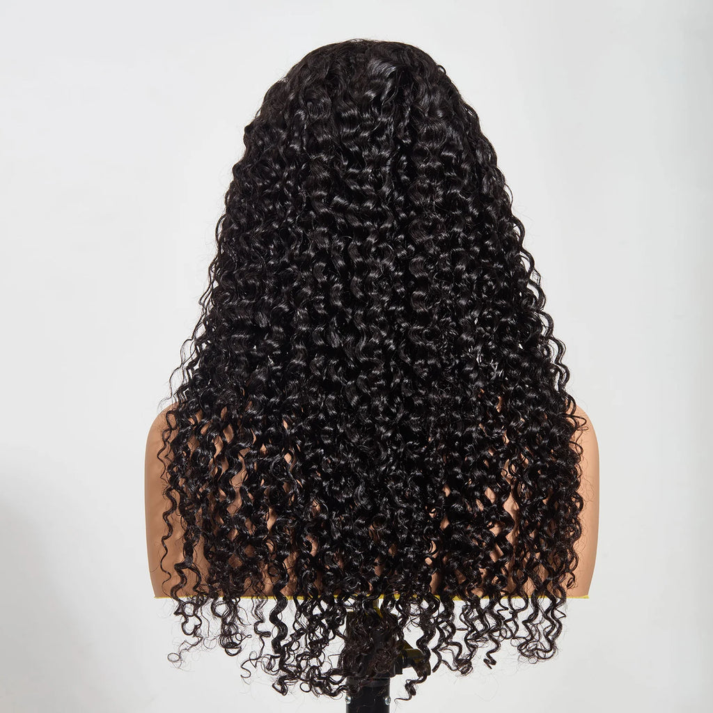 28”13"x4" Water Wave 200% Transparent Lace Frontal Wig #1B