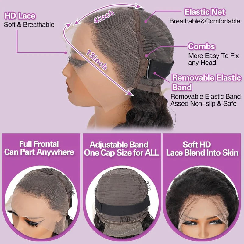 30”13"x4" HD Lace Deep Wave Frontal Wig #1B