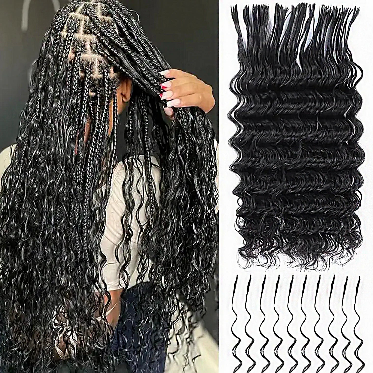 16-22 Inch Deep Wave Pre-divided Bulk Hair for Braiding #1B