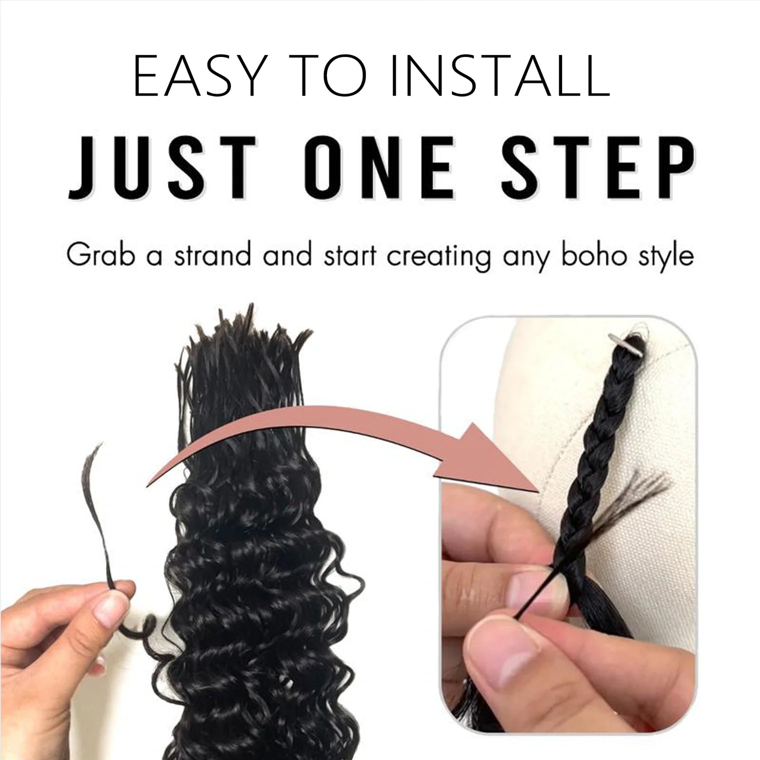 16-22 Inch Deep Wave Pre-divided Bulk Hair for Braiding #1B