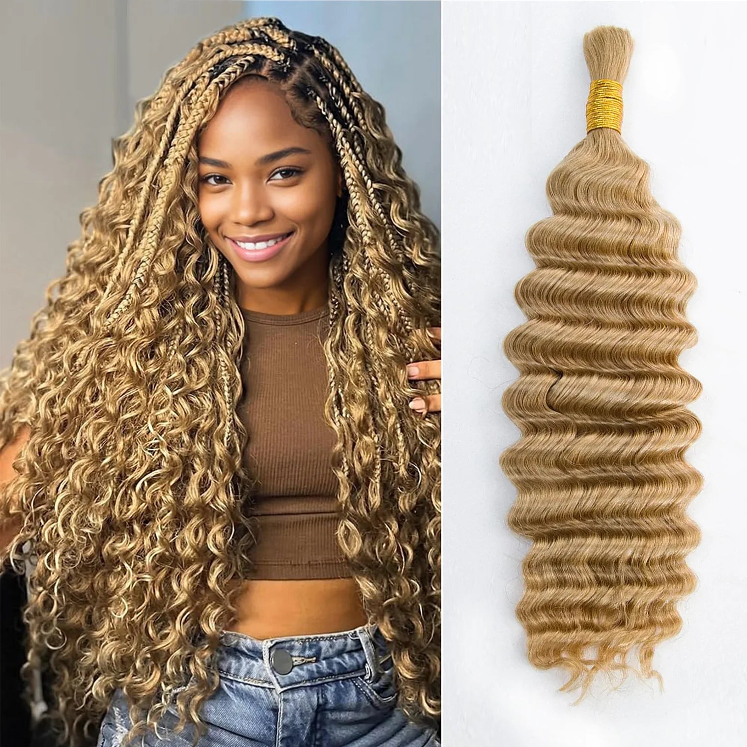 20”#27 Deep Wave Hair Bulk Hair for Braiding