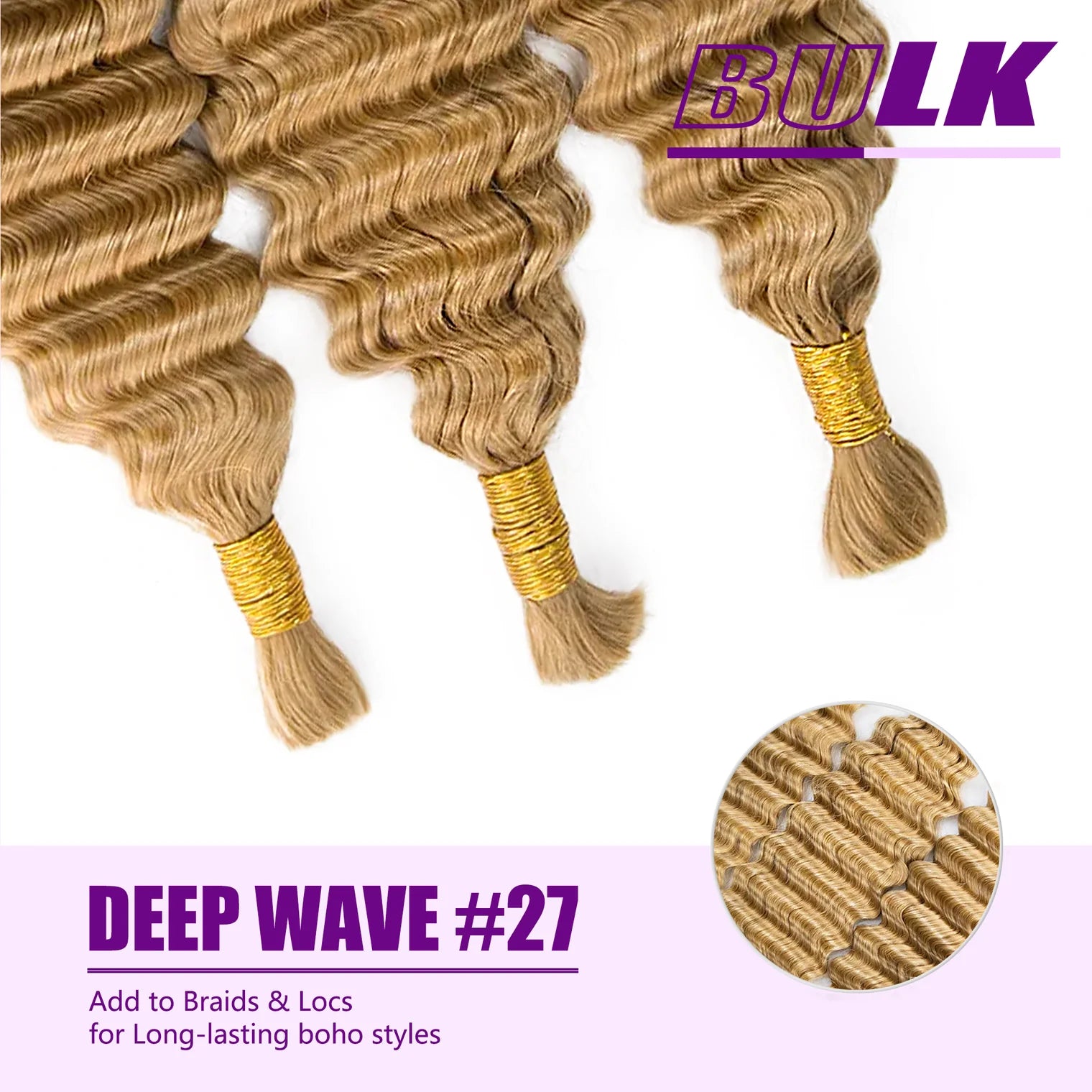 20”#27 Deep Wave Hair Bulk Hair for Braiding