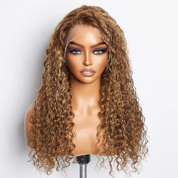 24 Inch Pre-Plucked 13"x4" Lace Front Water Wavy Wig Free Part 150% Density 100% Human Hair for Natural Look