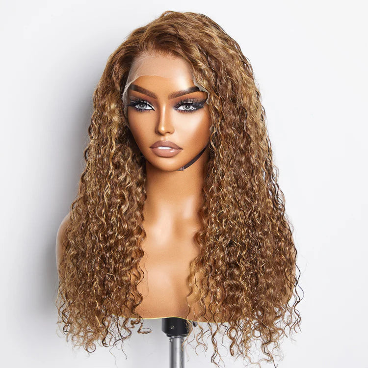 24 Inch Pre-Plucked 13"x4" Lace Front Water Wavy Wig Free Part 150% Density 100% Human Hair for Natural Look