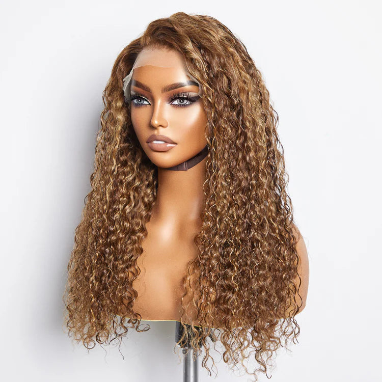 24 Inch Pre-Plucked 13"x4" Lace Front Water Wavy Wig Free Part 150% Density 100% Human Hair for Natural Look