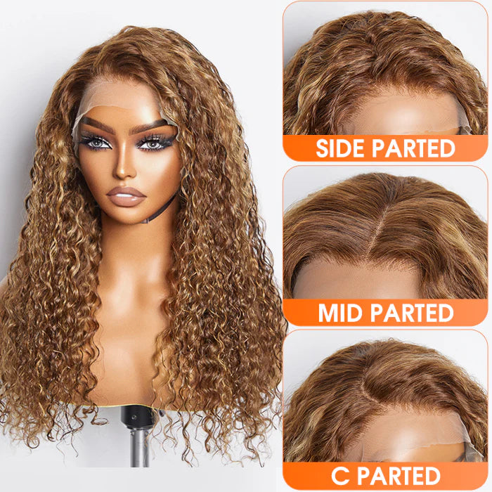24 Inch Pre-Plucked 13"x4" Lace Front Water Wavy Wig Free Part 150% Density 100% Human Hair for Natural Look