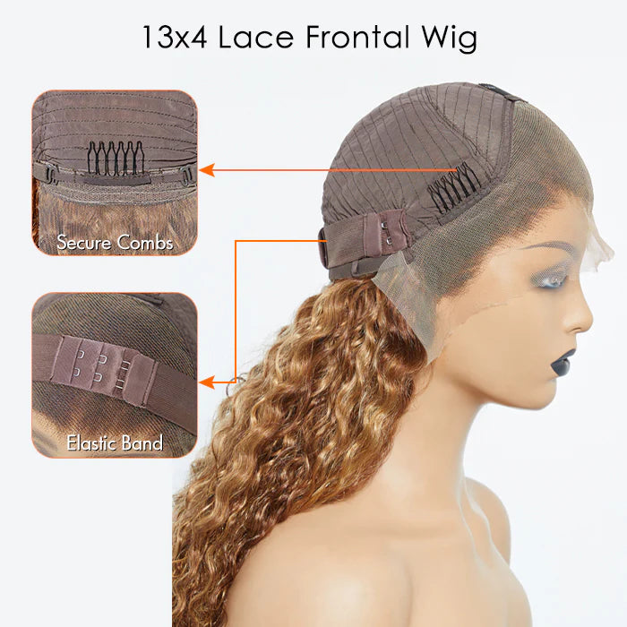 24 Inch Pre-Plucked 13"x4" Lace Front Water Wavy Wig Free Part 150% Density 100% Human Hair for Natural Look