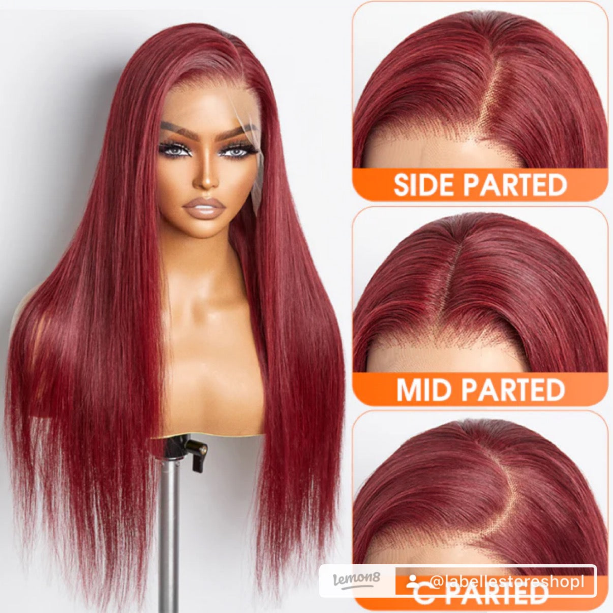 24”Inches Burgundy 13"x4" Lace Front Straight Wig Pre-Plucked Free Part 150% Density 100% Human Hair