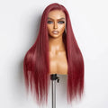 24”Inches Burgundy 13"x4" Lace Front Straight Wig Pre-Plucked Free Part 150% Density 100% Human Hair