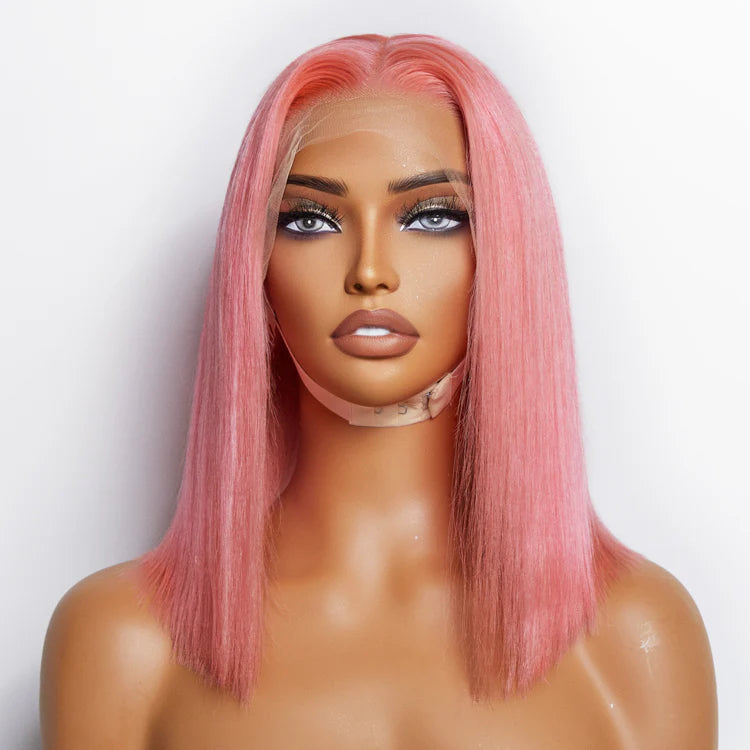 10” Pink Bob Wig for Women Pre-Plucked 13"x4" Lace Frontal Wig 150% Density 100% Human Hair Straight Hair Lightweight Easy to Style Perfect for Daily Wear