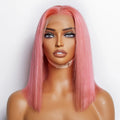 10” Pink Bob Wig for Women Pre-Plucked 13"x4" Lace Frontal Wig 150% Density 100% Human Hair Straight Hair Lightweight Easy to Style Perfect for Daily Wear