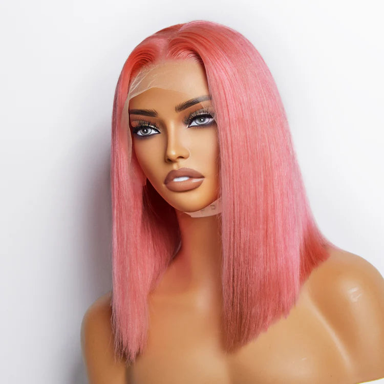 10” Pink Bob Wig for Women Pre-Plucked 13"x4" Lace Frontal Wig 150% Density 100% Human Hair Straight Hair Lightweight Easy to Style Perfect for Daily Wear