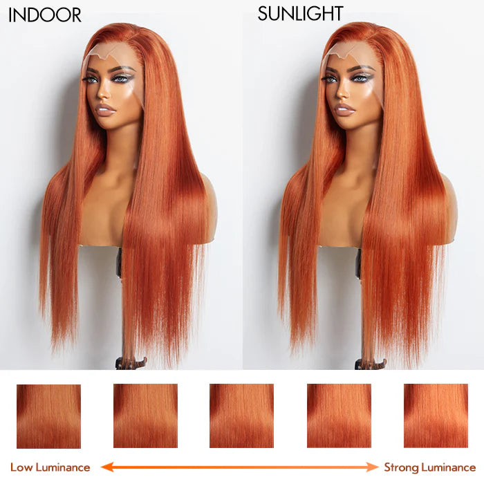 24”150% Density 13x4 Pre-Plucked Free Part Lace Frontal Wig Straight Ginger