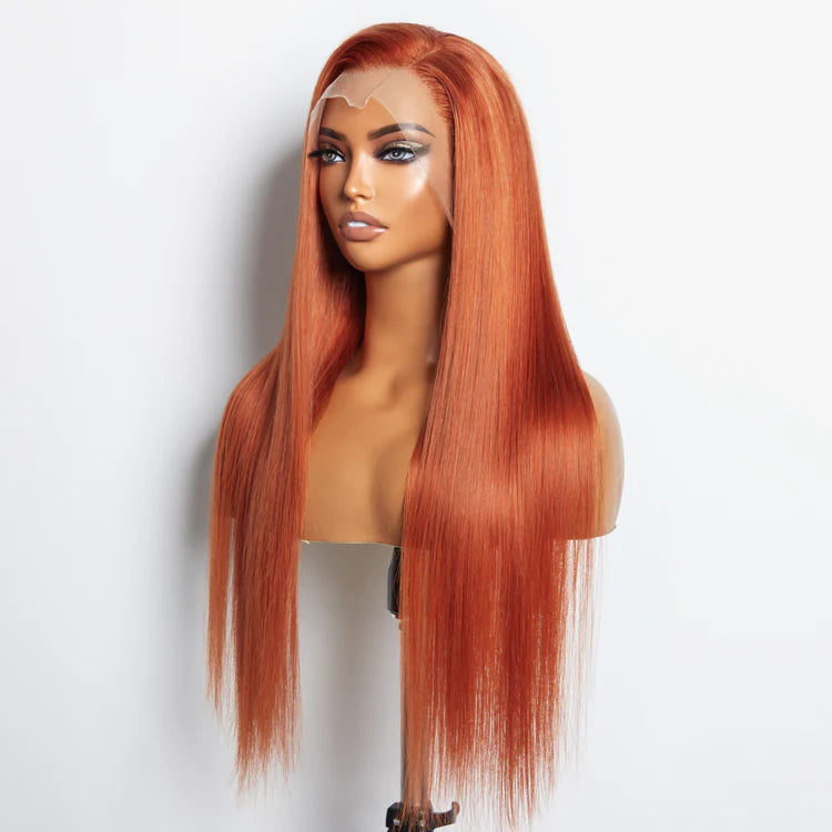 24”150% Density 13x4 Pre-Plucked Free Part Lace Frontal Wig Straight Ginger
