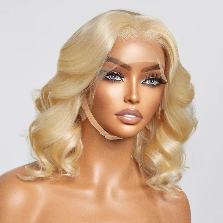 14” 150% Density 13x4 Pre-Plucked Lace Frontal Bob Wig Body Wave #613