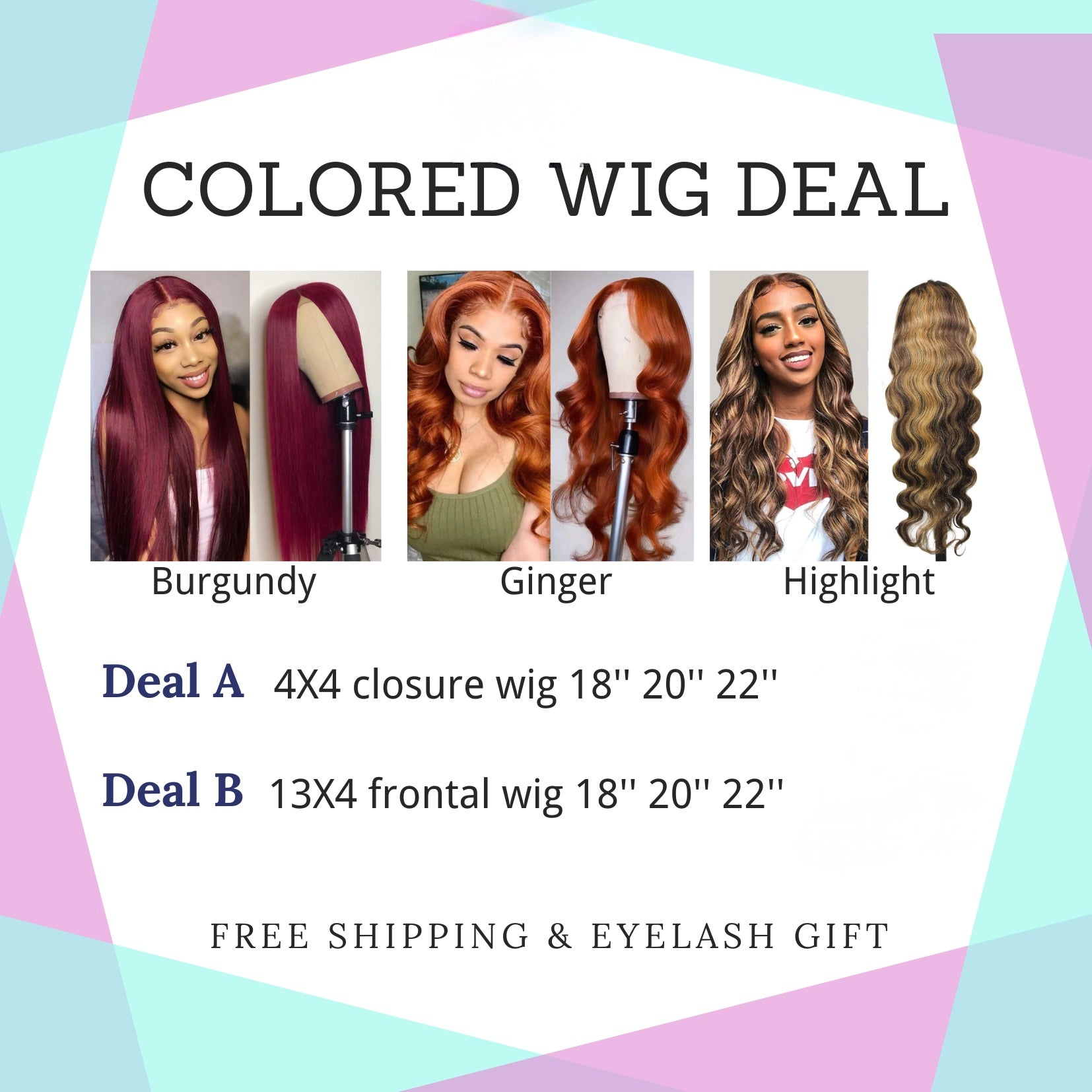 Deal A 4x4 closure wig Wholesale Colored Wig Deal】Lace Frontal Wig in Different Lengths & FREE Shipping