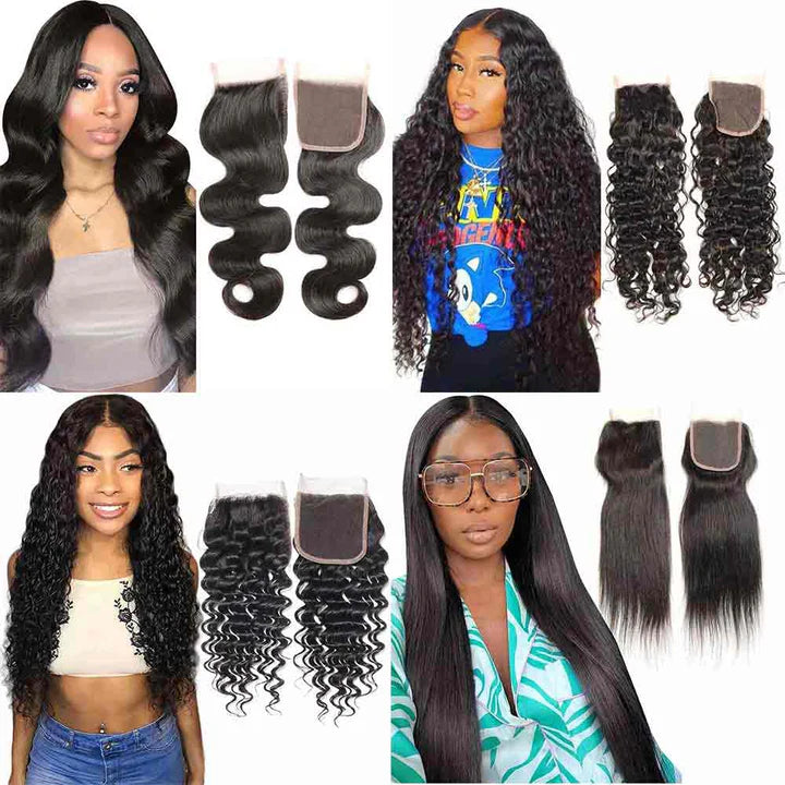 4x4 Transparent Lace Closure 100% Human Hair Natural Color 4 Textures 10''-20'' Natural Appearance & Free Part & Reduced Scalp Pressure Local Pickup & Shipping