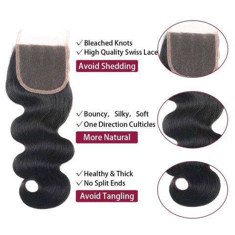 12” 4x4 Transparent Lace Closure 100% Human Hair Natural Color 4 Textures 10''-20'' Natural Appearance & Free Part & Reduced Scalp Pressure Local Pickup & Shipping