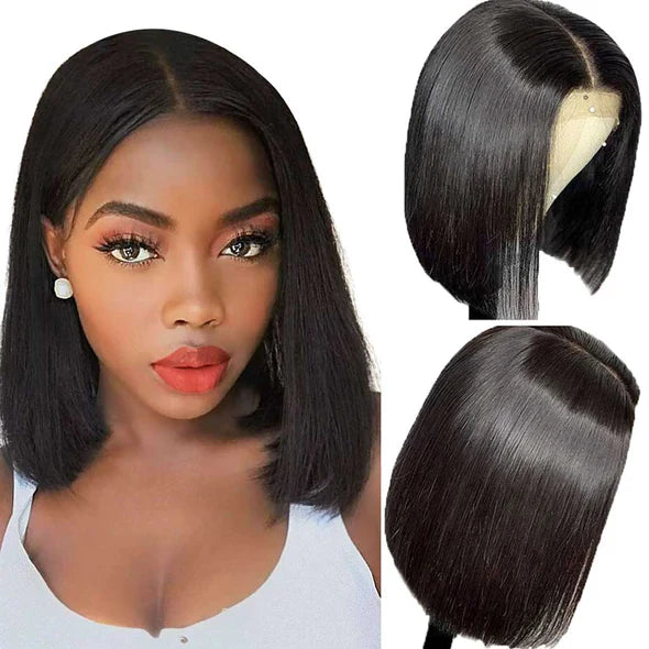 12” 180% Density 5x5 Transparent Lace Closure Straight Bob Wig Pre-styled Direct Use Unprocessed 100% Human Hair