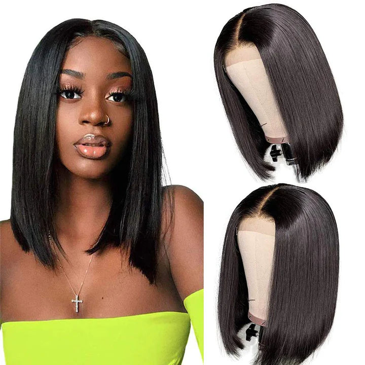 12” 180% Density 5x5 Transparent Lace Closure Straight Bob Wig Pre-styled Direct Use Unprocessed 100% Human Hair