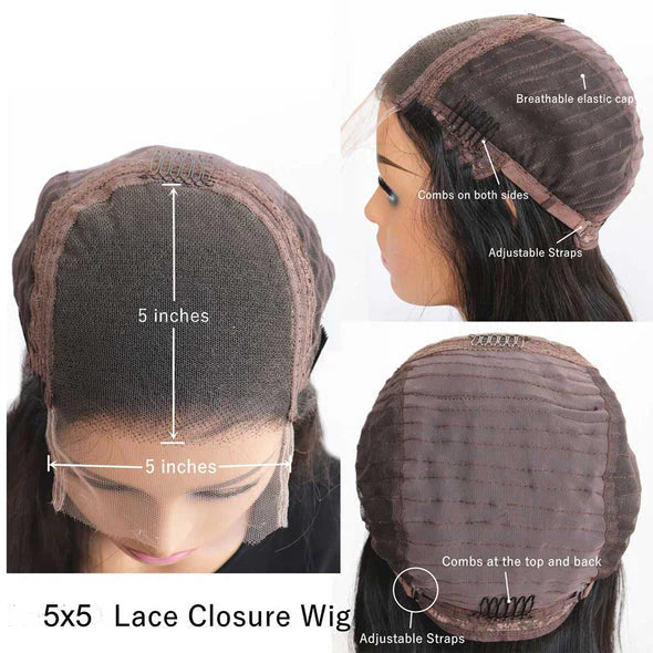 12” 180% Density 5x5 Transparent Lace Closure Straight Bob Wig Pre-styled Direct Use Unprocessed 100% Human Hair